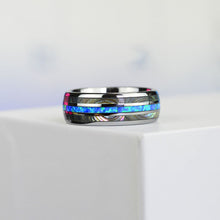 Load image into Gallery viewer, Genuine Australian Blue Fire Opal with Abalone Shell Tungsten Ring