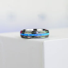 Load image into Gallery viewer, Genuine Australian Blue Fire Opal with Abalone Shell Tungsten Ring For Her