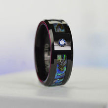 Load image into Gallery viewer, Genuine Abalone Shell with Sapphire Men's Tungsten Carbide Ring