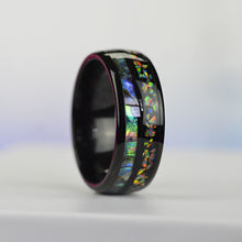 Load image into Gallery viewer, Abalone Shell and Fire Opal Engagement Men's Tungsten Carbide Ring