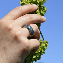 Load image into Gallery viewer, BLUE OPAL: Center blue opal inlay, makes the ring brilliant and beautiful. ABALONE SHELL: Abalone