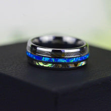 Load image into Gallery viewer, Genuine Australian Blue Fire Opal with Abalone Shell Tungsten Ring For Him For Her
