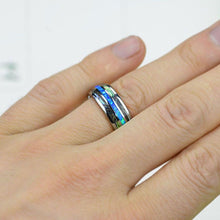 Load image into Gallery viewer, Genuine Australian Blue Fire Opal with Abalone Shell Tungsten Ring For Him For Her