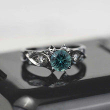 Load image into Gallery viewer, Teal Sapphire 14K Black Gold Celtic Engagement Ring