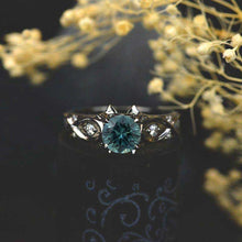 Load image into Gallery viewer, 14K Black Gold Teal Sapphire Celtic-Style Engagement Ring