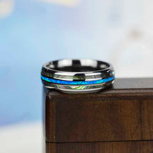 Load image into Gallery viewer, Genuine Australian Blue Fire Opal with Abalone Shell Tungsten Ring