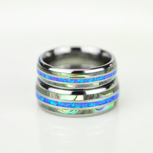 Load image into Gallery viewer, Genuine Australian Blue Fire Opal with Abalone Shell Tungsten Ring