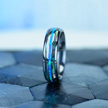 Load image into Gallery viewer, Genuine Australian Blue Fire Opal with Abalone Shell Tungsten Ring
