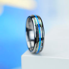 Load image into Gallery viewer, Genuine Australian Blue Fire Opal with Abalone Shell Tungsten Ring