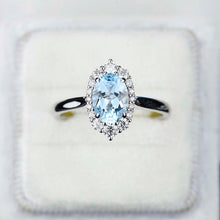 Load image into Gallery viewer, 14K White Gold 3 Carat Oval Aquamarine Halo Engagement Ring