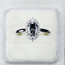 Load image into Gallery viewer, 14K White Gold 2 Carat Oval Dark Gray Blue Moissanite Halo Engagement Ring