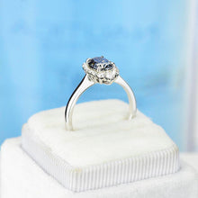 Load image into Gallery viewer, 14K White Gold 2 Carat Oval Dark Gray Blue Moissanite Halo Engagement Ring