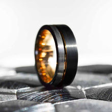 Load image into Gallery viewer, Tungsten Ring Black and Silver Brushed with Rose Gold Accent, Men's Ring, Men's Wedding Band, Dual color Men's band, Birthday Gift