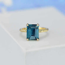Load image into Gallery viewer, 3Ct Teal Sapphire Engagement Ring, Radiant Cut Teal Sapphire Yellow Gold Engagement Ring