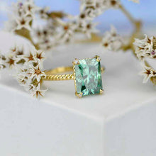 Load image into Gallery viewer, 3Ct Green Moissanite Engagement Ring, Radiant Cut Moissanite Engagement Ring