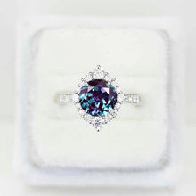 Load image into Gallery viewer, 2 Carat Round Alexandrite Halo Gold Engagement Ring