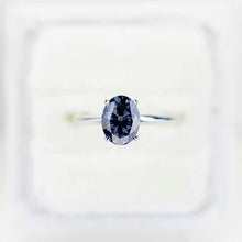 Load image into Gallery viewer, 14K White Gold 2 Carat Oval Dark Gray Blue Moissanite Engagement Ring
