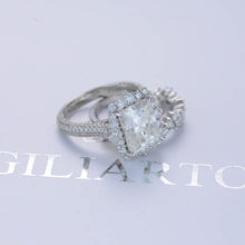 Load image into Gallery viewer, 3Ct Moissanite Engagement Ring Halo Radiant Cut Moissanite Engagement Ring, 9x7mm Radiant Cut Moissanite Engagement Ring with Eternity band