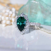 Load image into Gallery viewer, 14K Solid White Gold 3 Carat Emerald Pear Cut Halo Moissanite Ring
