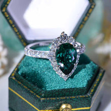 Load image into Gallery viewer, 14K Solid White Gold 3 Carat Emerald Pear Cut Halo Moissanite Ring