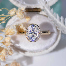 Load image into Gallery viewer, 3 Carat Oval Giliarto Moissanite Bezel Set Yellow Gold Engagement Ring