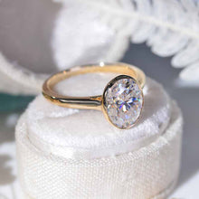 Load image into Gallery viewer, 3 Carat Oval Giliarto Moissanite Bezel Set Yellow Gold Engagement Ring