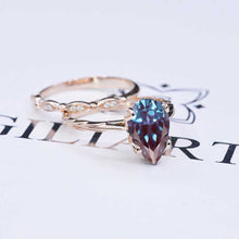 Load image into Gallery viewer, 3 Carat Pear Shaped Alexandrite Engagement Eternity Rose Gold Ring Set