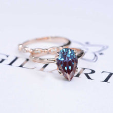 Load image into Gallery viewer, 3 Carat Pear Shaped Alexandrite Engagement Eternity Rose Gold Ring Set