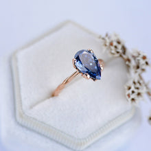 Load image into Gallery viewer, 3 Carat Pear Shaped Dark Gray Blue Moissanite Engagement Ring