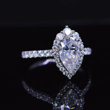 Load image into Gallery viewer, 14K Solid White Gold 3 Carat Halo Pear Cut Moissanite Ring