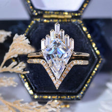 Load image into Gallery viewer, 14K Yellow Gold 4 Carat Kite Moissanite Halo Engagement Ring, Eternity Ring Set