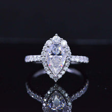 Load image into Gallery viewer, 14K Solid White Gold 3 Carat Halo Pear Cut Moissanite Ring
