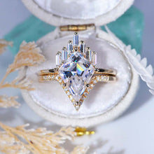 Load image into Gallery viewer, 14K Yellow Gold 4 Carat Kite Moissanite Halo Engagement Ring, Eternity Ring Set