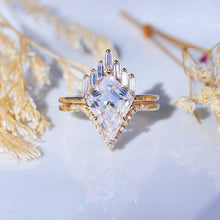 Load image into Gallery viewer, 14K Yellow Gold 4 Carat Kite Moissanite Halo Engagement Ring, Eternity Ring Set