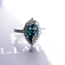 Load image into Gallery viewer, 14K Solid White Gold 3 Carat Teal Sapphire Cut Halo Teal Sapphire Ring