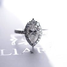 Load image into Gallery viewer, 14K Solid White Gold 3 Carat Halo Pear Cut Moissanite Ring