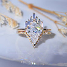 Load image into Gallery viewer, 14K Yellow Gold 4 Carat Kite Moissanite Halo Engagement Ring, Eternity Ring Set