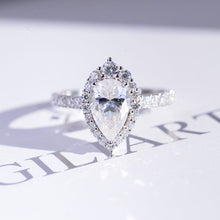 Load image into Gallery viewer, 14K Solid White Gold 3 Carat Halo Pear Cut Moissanite Ring