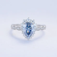 Load image into Gallery viewer, 14K White Gold 3 Carat Pear Blue Moissanite Halo Engagement Ring