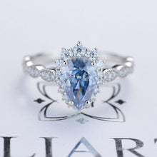 Load image into Gallery viewer, 14K White Gold 3 Carat Pear Blue Moissanite Halo Engagement Ring