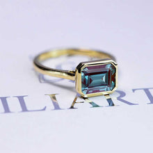 Load image into Gallery viewer, 3 Carat Alexandrite Engagement Ring, Bezel Set Emerald Cut Alexandrite Engagement Ring, Alexandrite Classic Engagement 14K Yellow Gold Ring