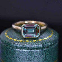 Load image into Gallery viewer, 3 Carat Alexandrite Engagement Ring, Bezel Set Emerald Cut Alexandrite Engagement Ring, Alexandrite Classic Engagement 14K Yellow Gold Ring