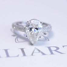 Load image into Gallery viewer, 4 Carat Pear Cut Giliarto Moissanite Hidden Halo Engagement Ring