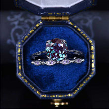 Load image into Gallery viewer, 2 Carat Alexandrite 14K White Gold Engagement. Eternity Ring. Set of Two Rings. Opal Leaf Floral Ring Design, Two Ring Set