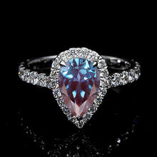Load image into Gallery viewer, 3 Carat Pear Cut Halo Alexandrite White Gold Engagement Ring