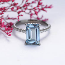 Load image into Gallery viewer, 4ct Emerald Cut Aquamarine Black Gold Engagement Ring