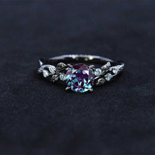 Load image into Gallery viewer, Round Brilliant Cut Alexandrite Floral Black Gold Engagement Ring