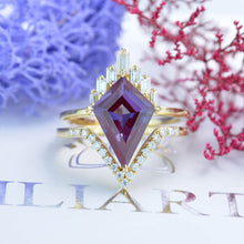 Load image into Gallery viewer, 4 Carat Amethyst  Kite Shape Step Cut, Amethyst  Halo Gold Engagement Ring, Eternity Ring Set
