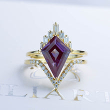 Load image into Gallery viewer, 4 Carat Amethyst  Kite Shape Step Cut, Amethyst  Halo Gold Engagement Ring, Eternity Ring Set