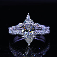 Load image into Gallery viewer, 3Ct Pear Moissanite Engagement Ring Set, 3 Carat Pear Cut Moissanite Engagement Ring Eternity Band Set